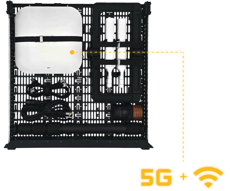 HiveRadar EDC top storage drawer configured for 5G cellular gateway with integrated mounting